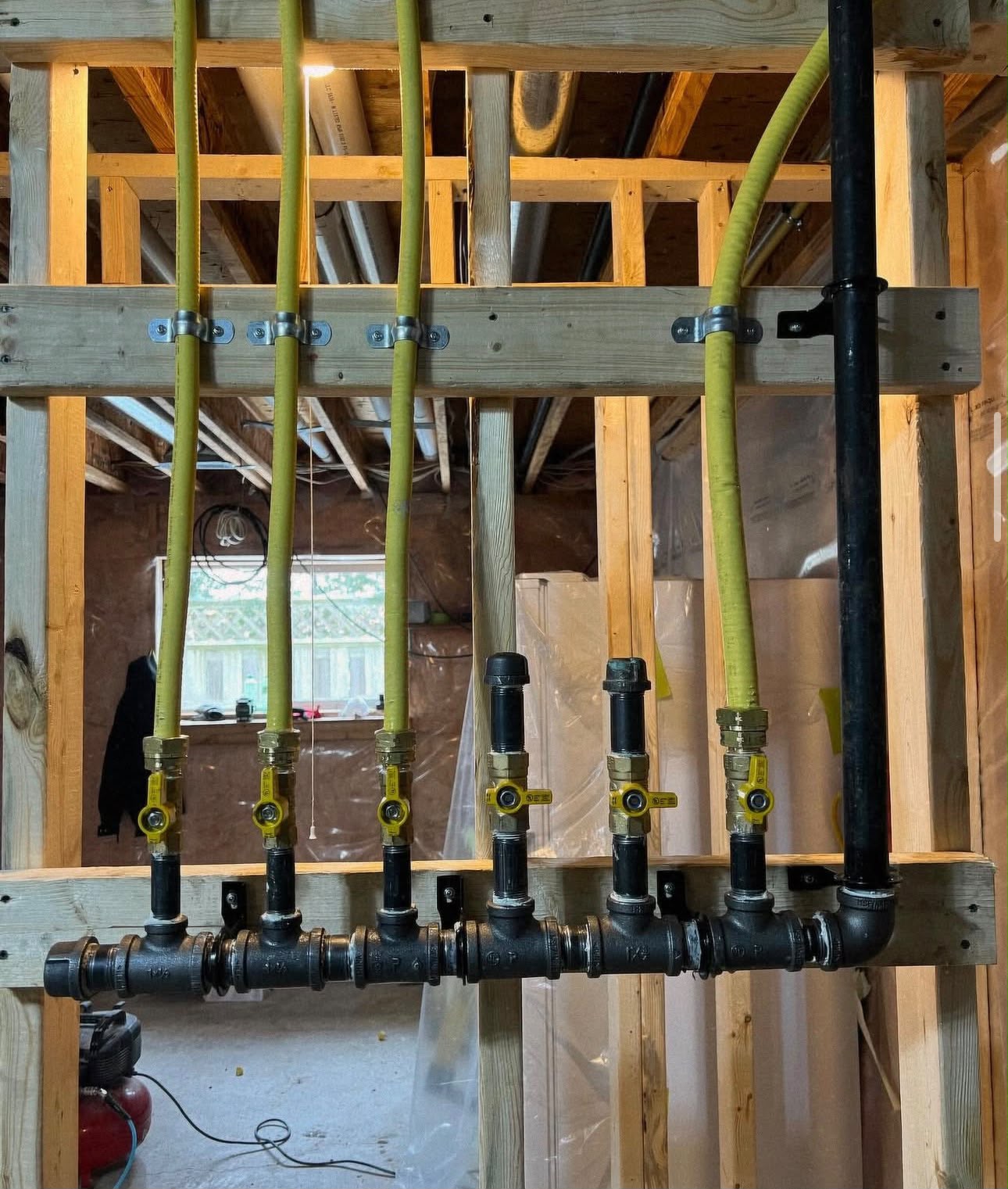 Residential gas line and water pipe rough-in with shut-off valves, Courtice
