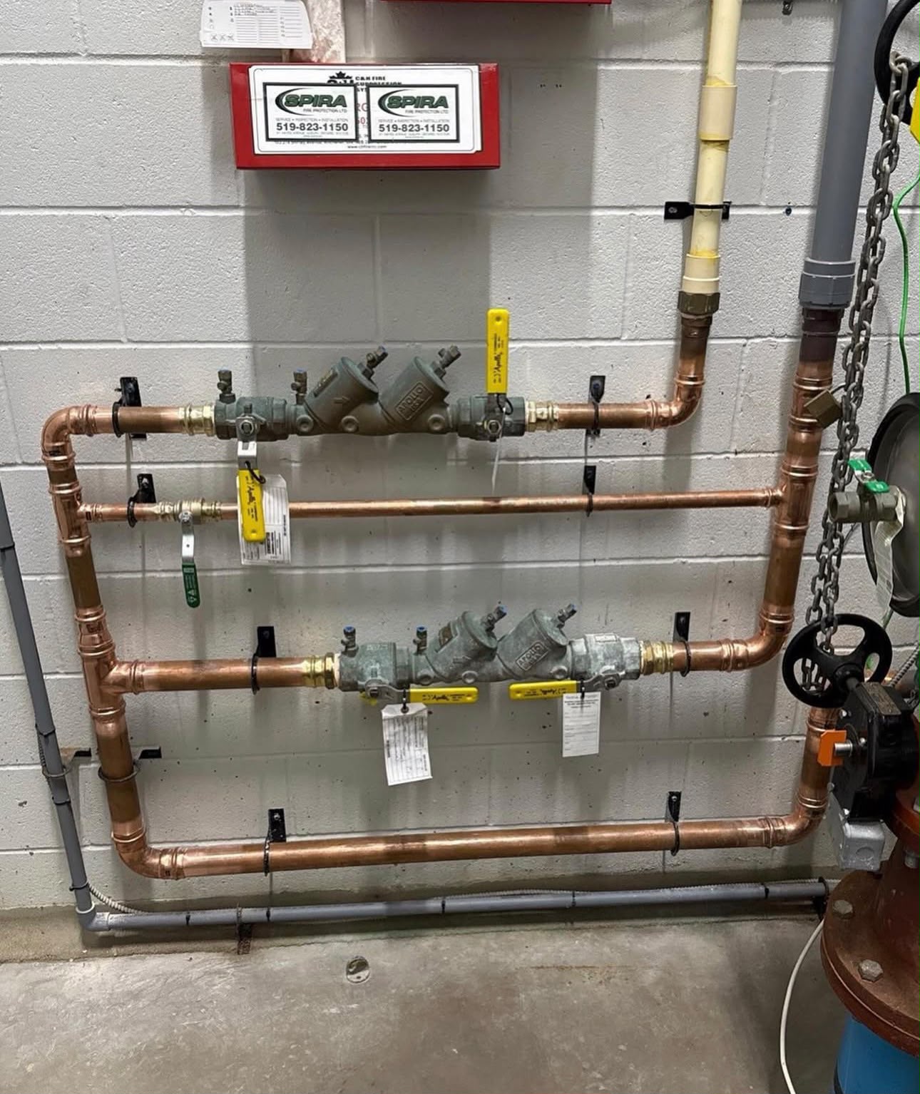Commercial backflow preventer and copper pipe rough-in, Downtown Oshawa